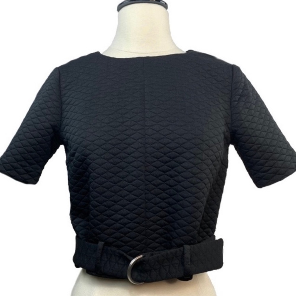 Elle Black waffle belted crop top